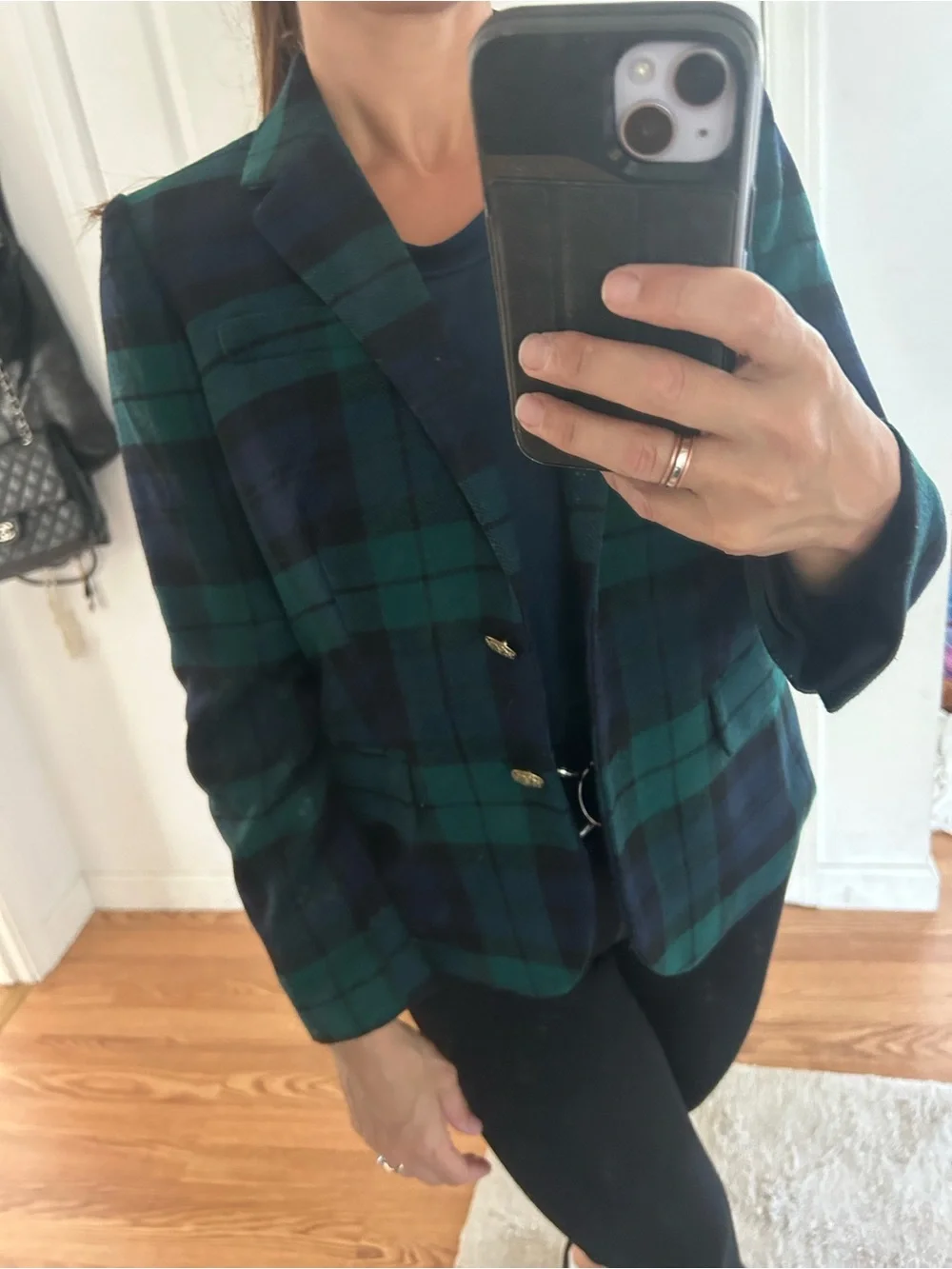 J. Crew equestrian Polo Blue Plaid Double-Breasted suit Blazer gold buttons S 6